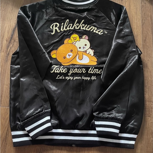 RILAKKUMA-VERY RARE Imported (NWT) Black Satin Character Bomber Jacket
